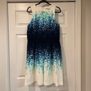 Carmen Marc Valvo Floral Blue and White Dress